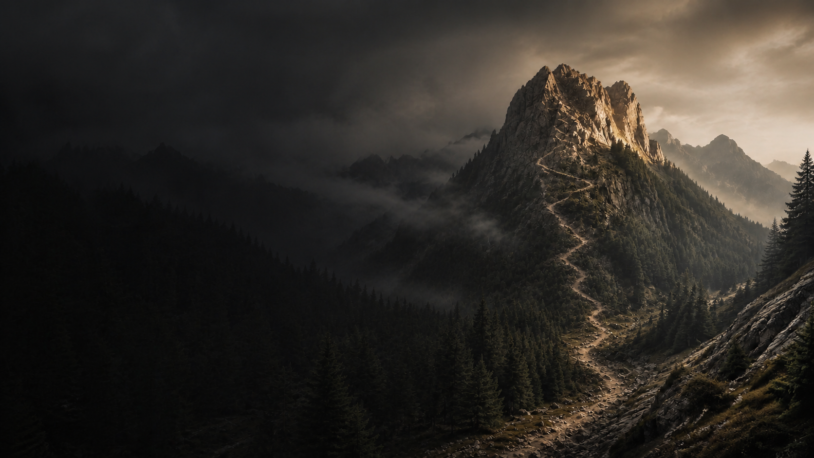 Warm light on a rugged mountain ridge